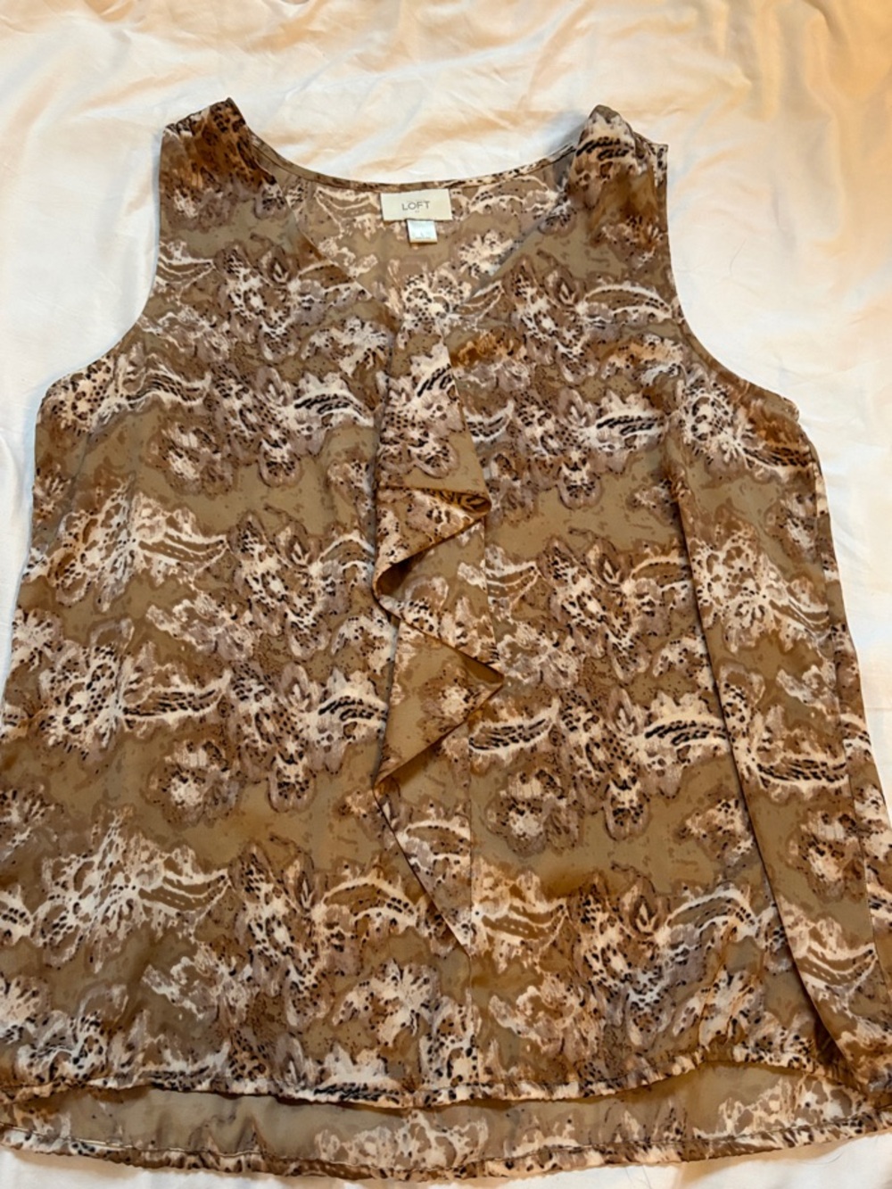 LOFT Brown Ruffle Sleeveless Top